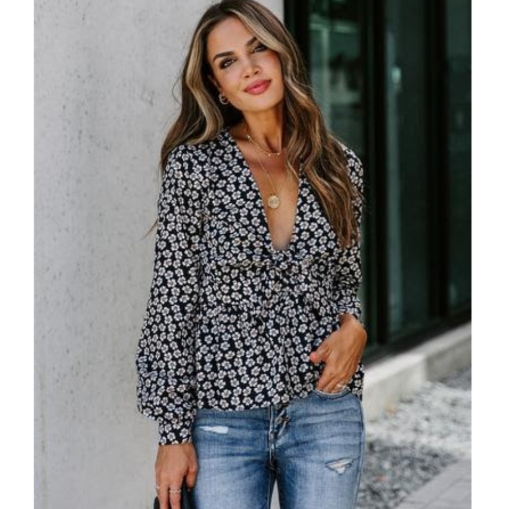 Once and Floral Peplum Tie Top